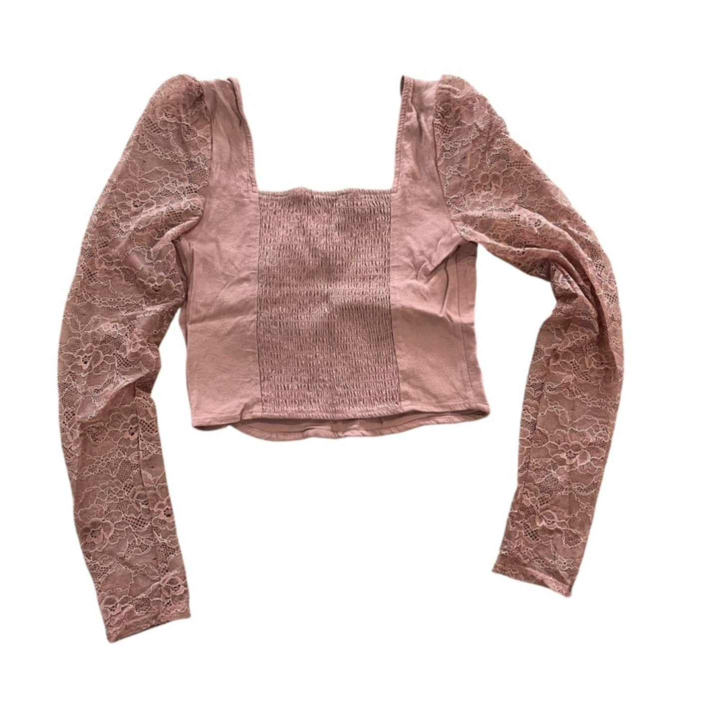 Wild Fable Womens Crop Top Small Sweetheart Neck Long Lace Sleeves Y2K Sexy