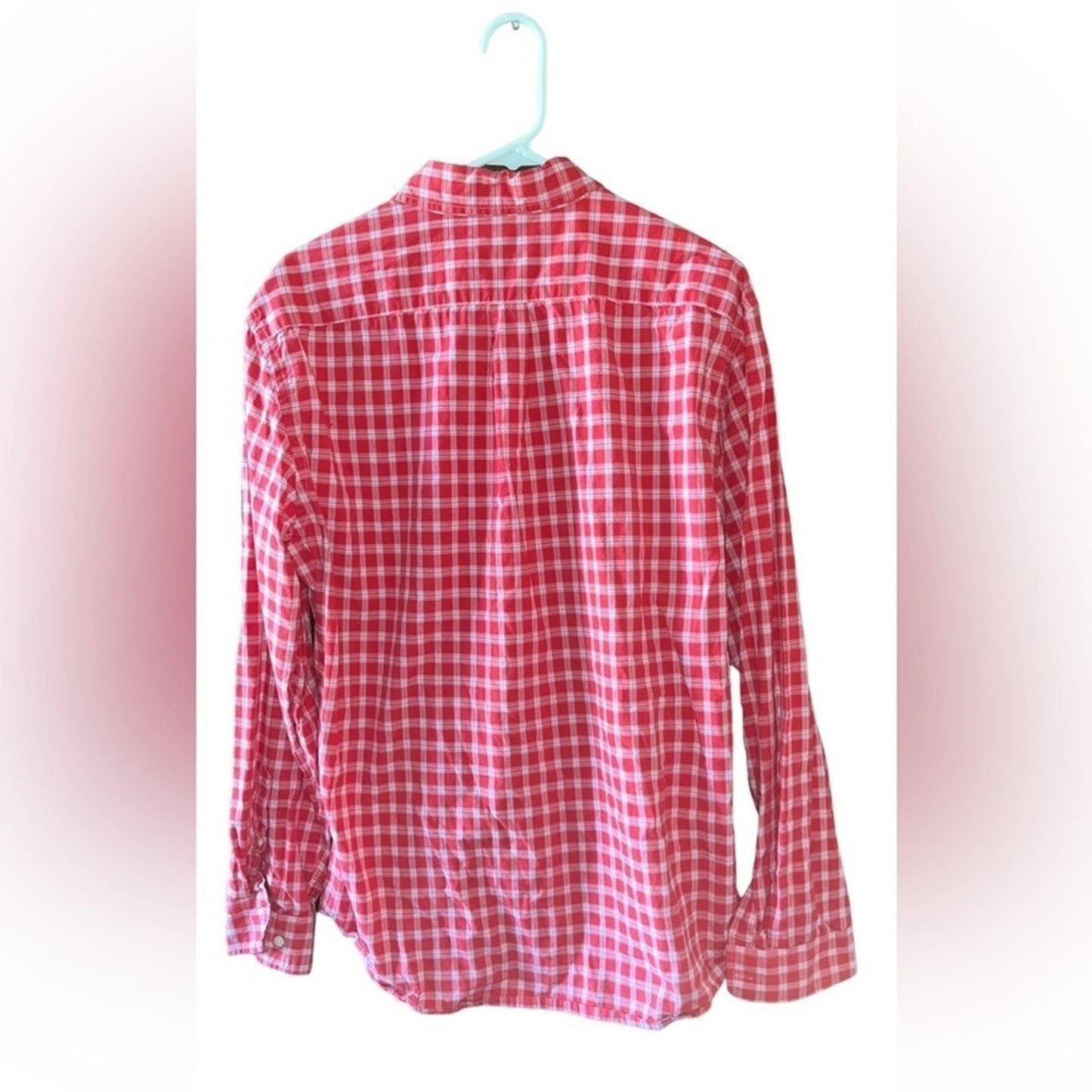 Gap Classic Fit Shirt Mens Size Large Button Down Red White Plaid Long Sleeve