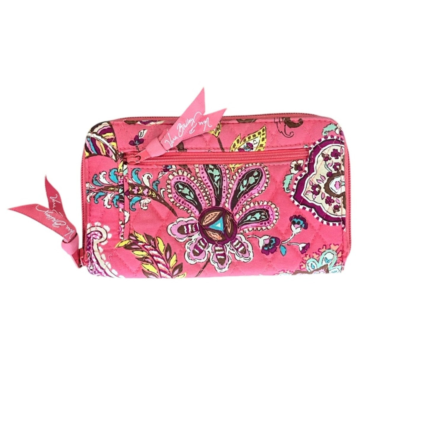 Vera Bradley Pink Zip Around Wallet Large Quilted Credit Card Money Pockets