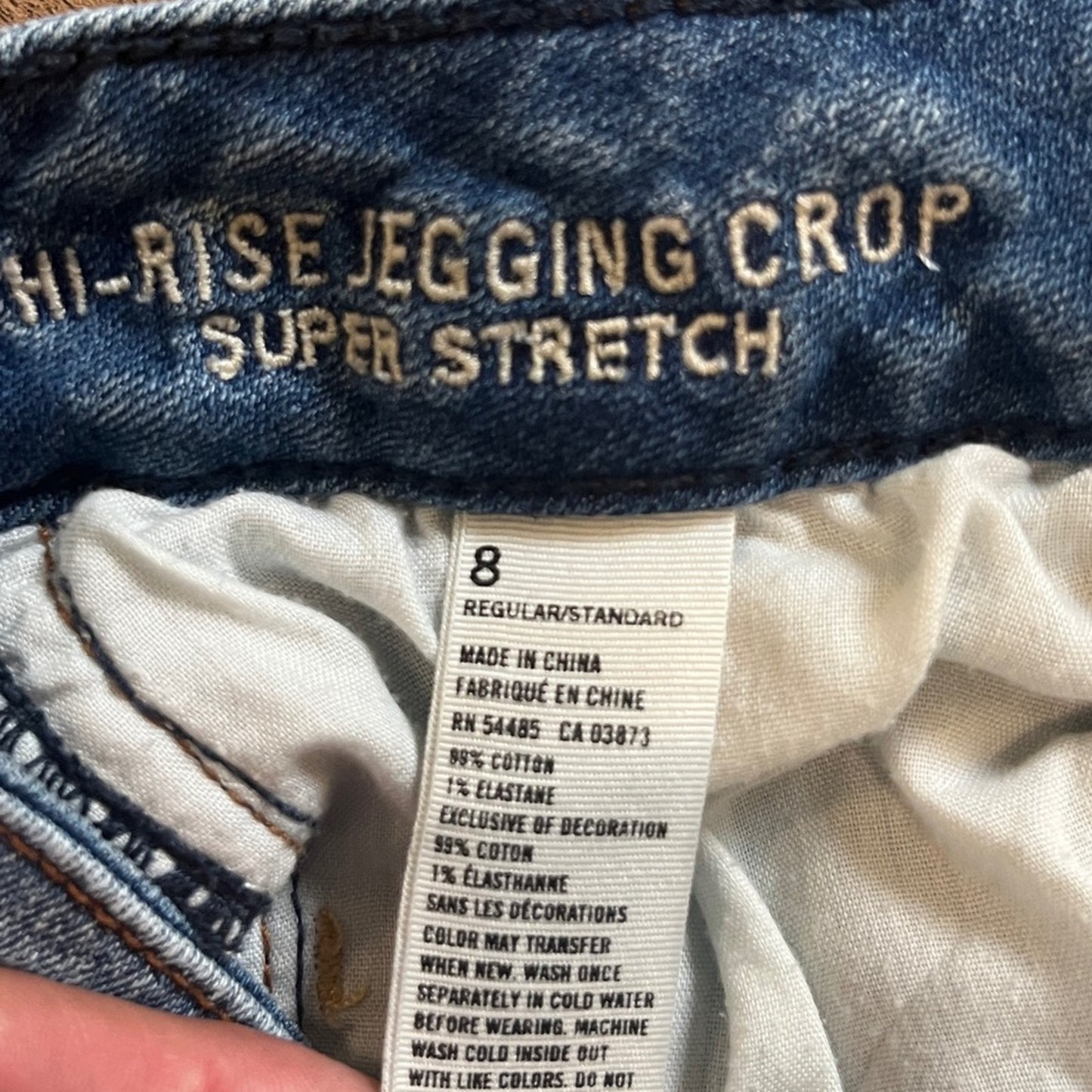 American Eagle Hi Rise Jegging Crop Super Stretch Denim Jeans Size 8 Med Wash