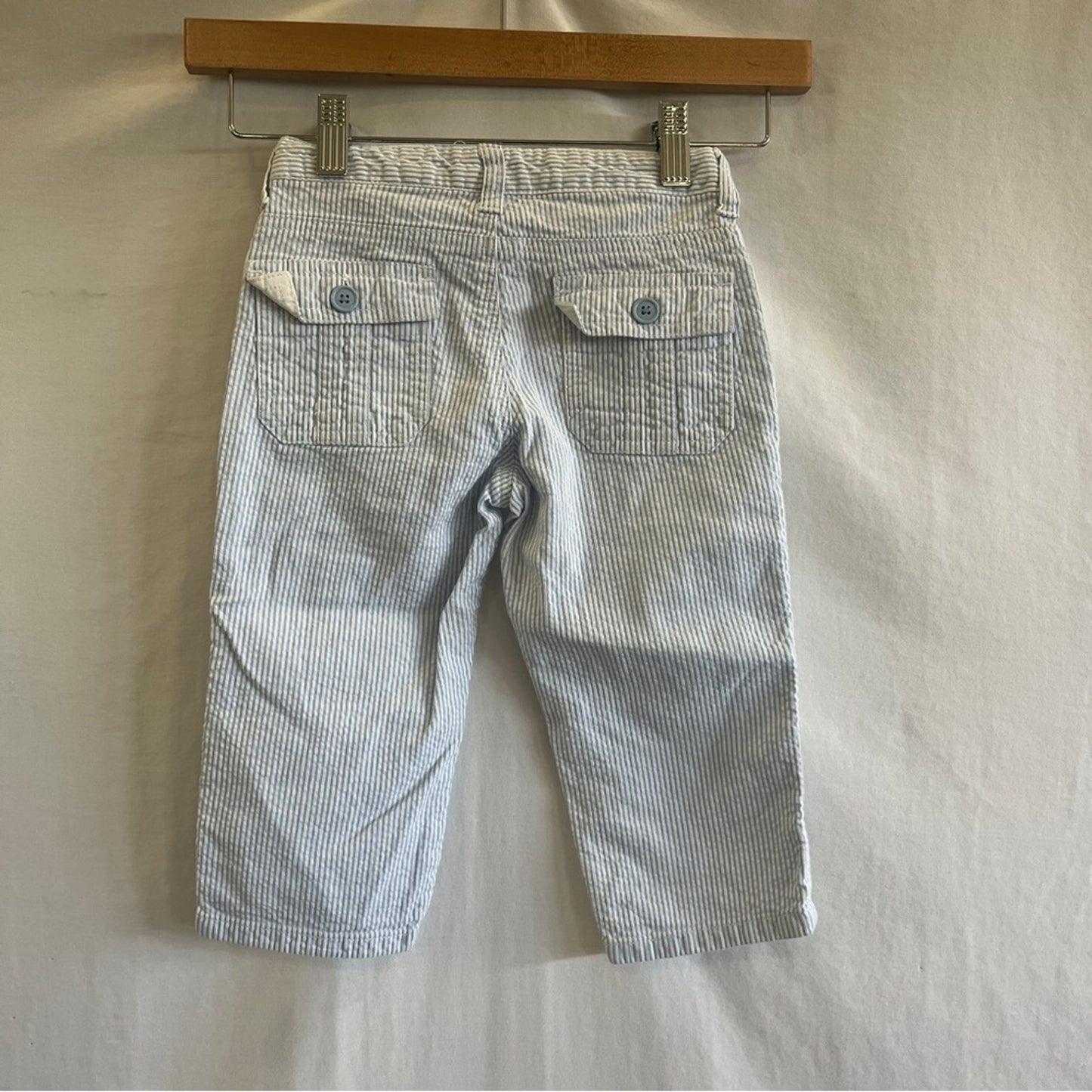 Gap Capri Pants Blue White Seersucker Cargo Toddler Girl Size 4 Adjustable Strap