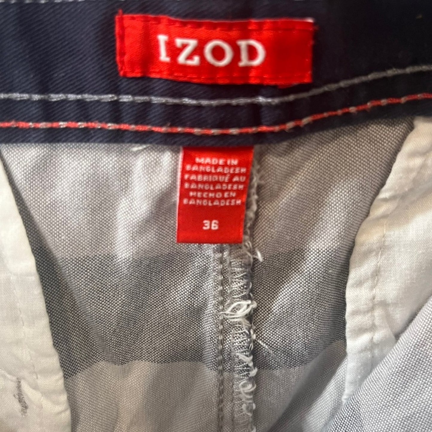 IZOD Mens Size 36 Gray White Striped Flat Front Shorts