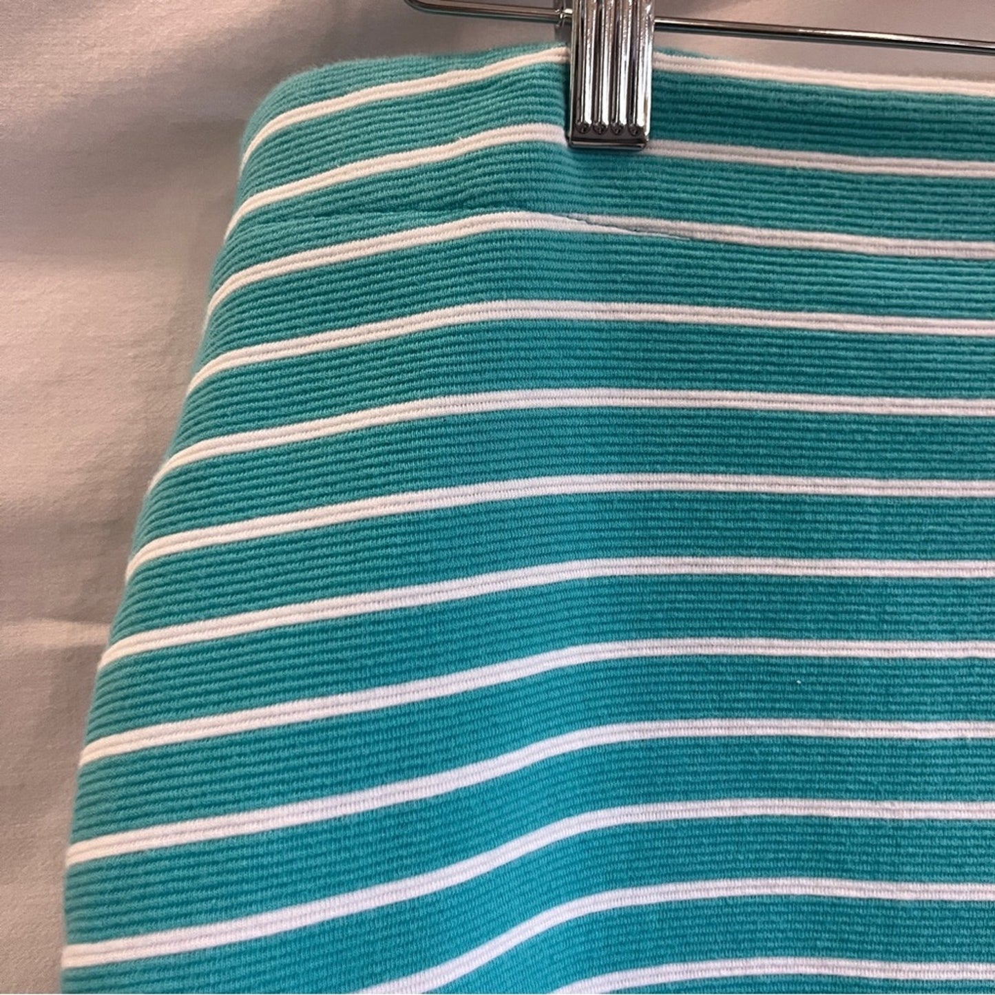 Talbots Turquoise White Textured Knit Skirt Pencil Pockets Womens Size 6 Mini
