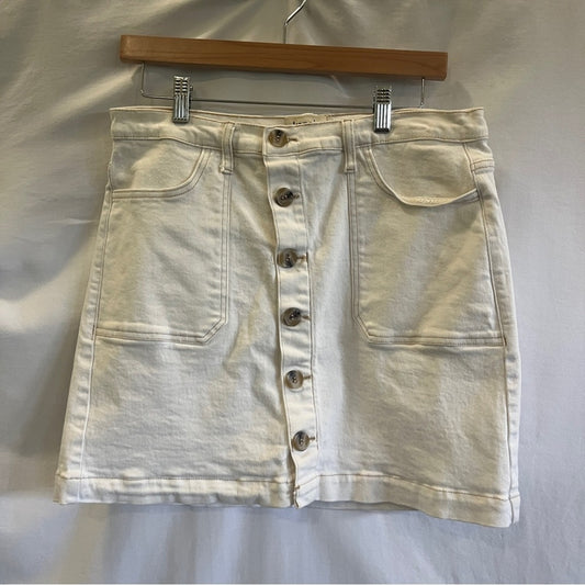 Kensie Vintage Luxe Button Down Cream Mini Denim Skirt Womens Size 10 A Line