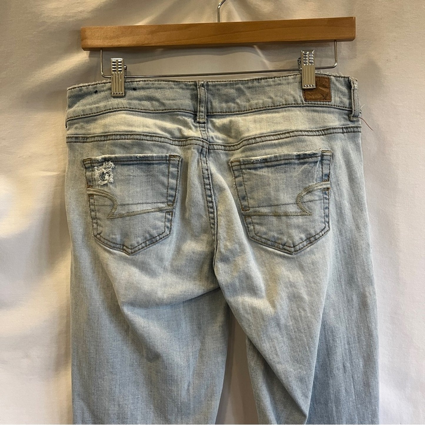 Vintage American Eagle Stretch Artist Denim Jeans Flares Size 8 Long Light Wash