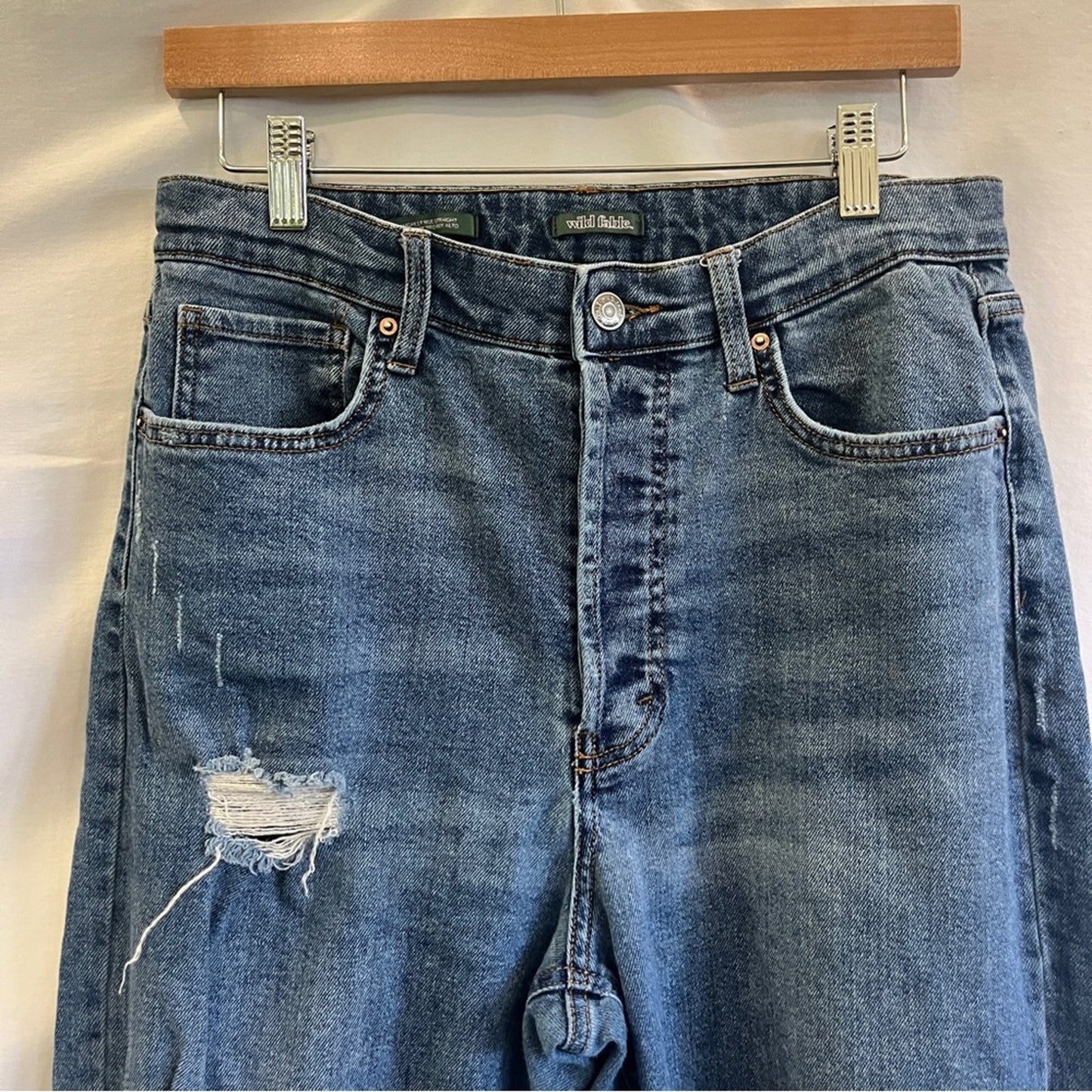 Wild Fable Buttonfly High Rise Mom Jeans Denim Womens Size 12 Distressed Boho