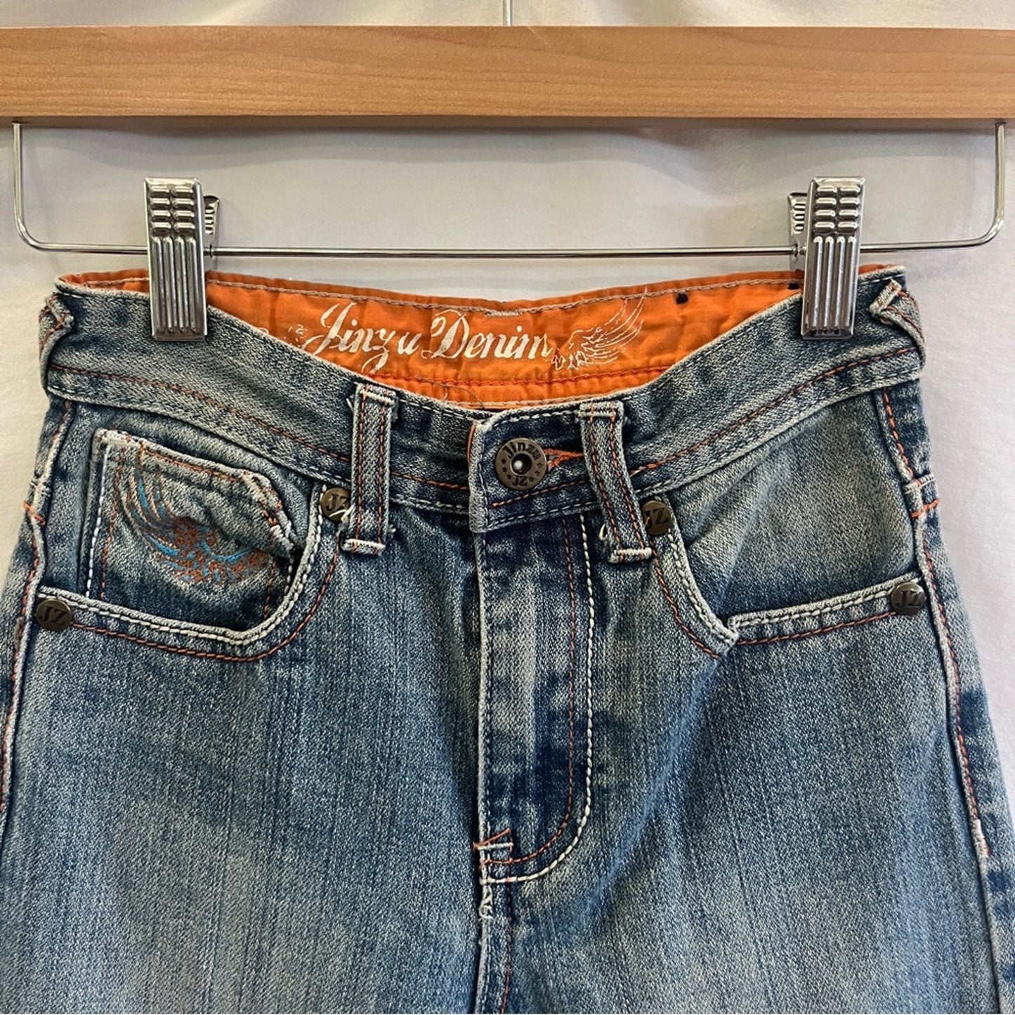 Jinzu Denim Kid Denim Jeans Size 5 Cotton Back Flap Pocket Design Missing Button