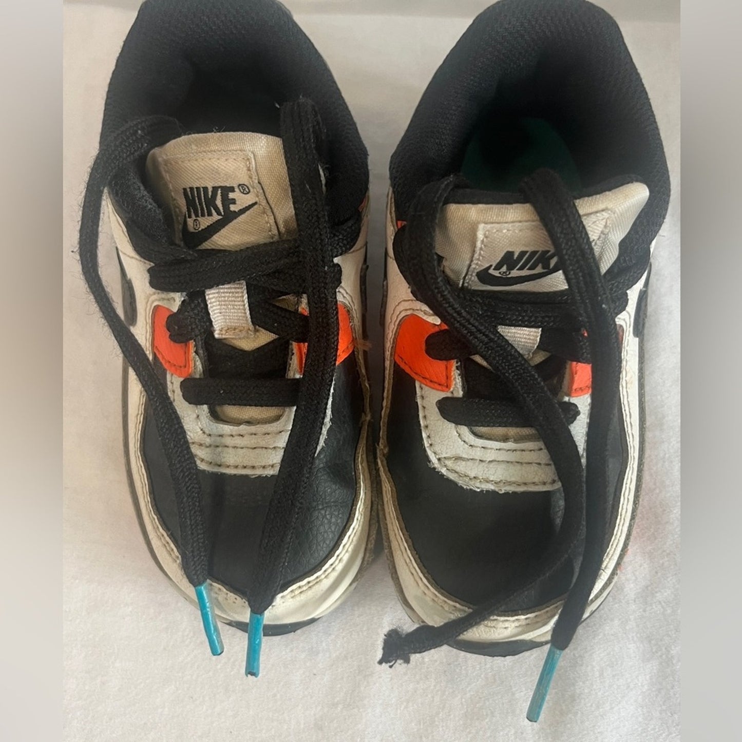 Nike Air Max 90 Sneakers Leather White Orange Toddler Size 8C Swoosh Speckled