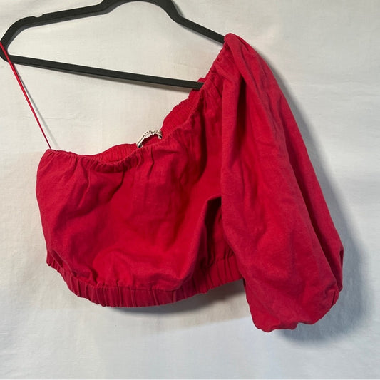 Abercrombie & Fitch Pink One Shoulder Crop Top Womens Medium Puffed Sleeve Y2k