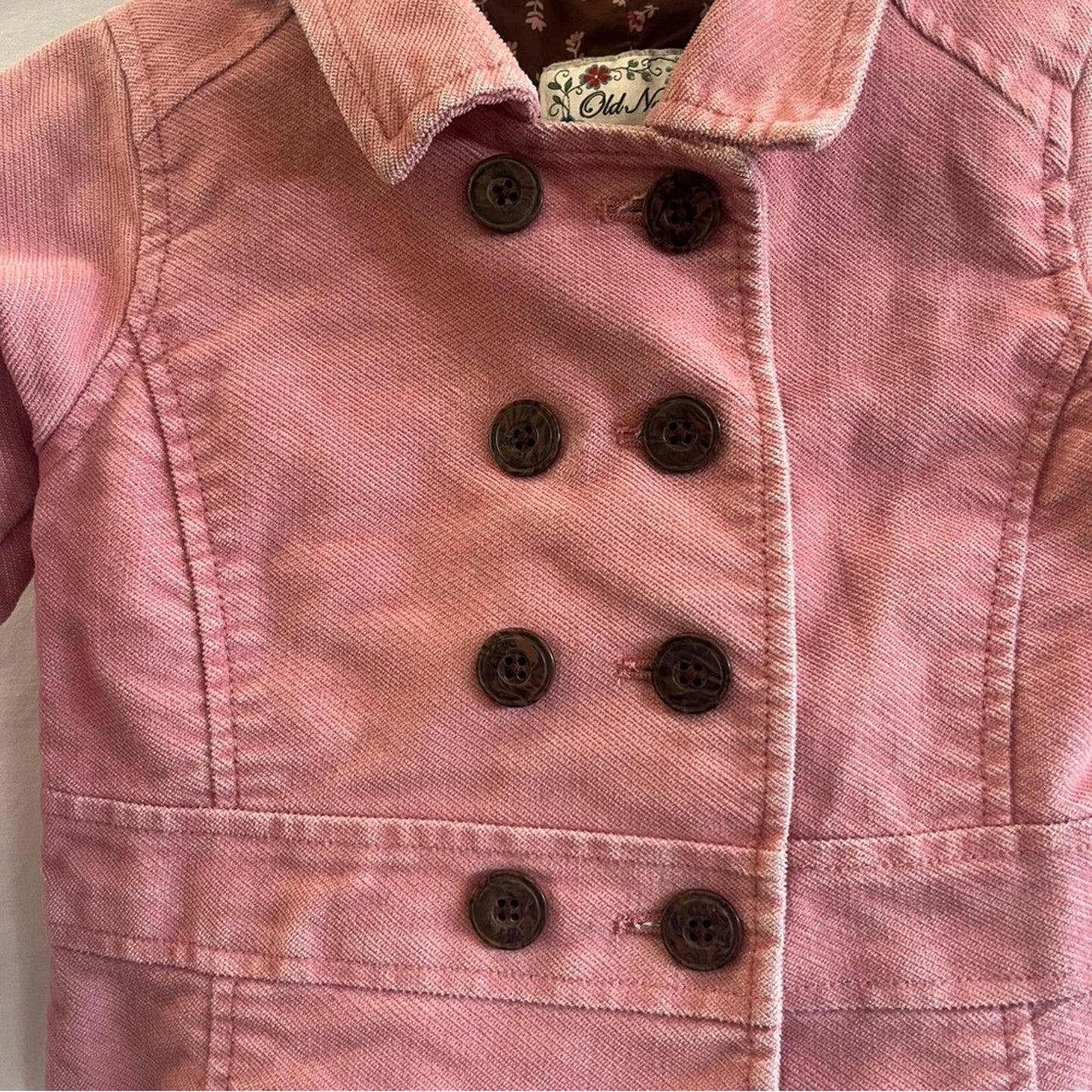 Old Navy Pink Toddler Pea Coat Girls Size 4T Floral Lining Dainty Easter Girly