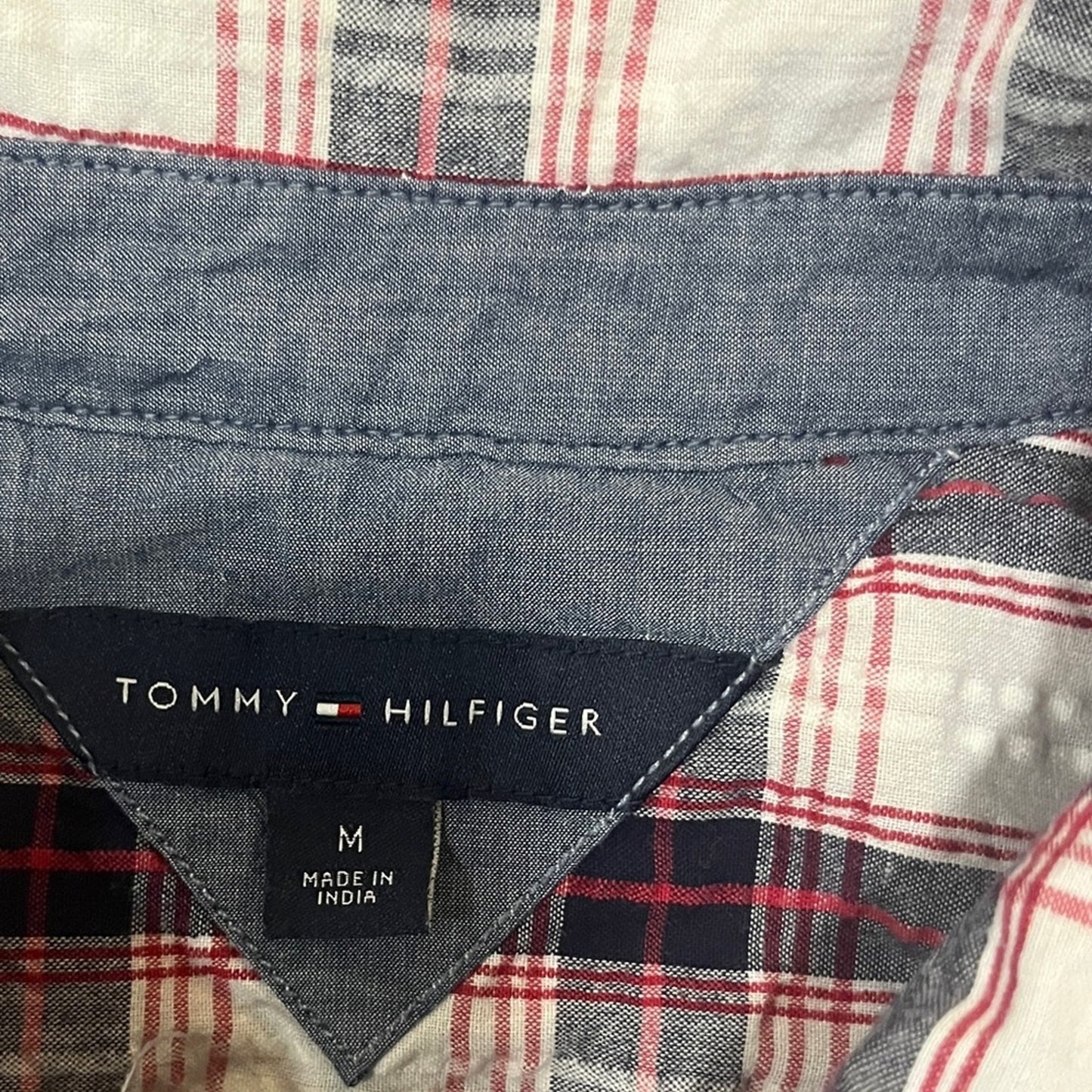 Tommy Hilfiger Red White Blue Plaid Long Sleeve Button Down Shirt Womens Medium