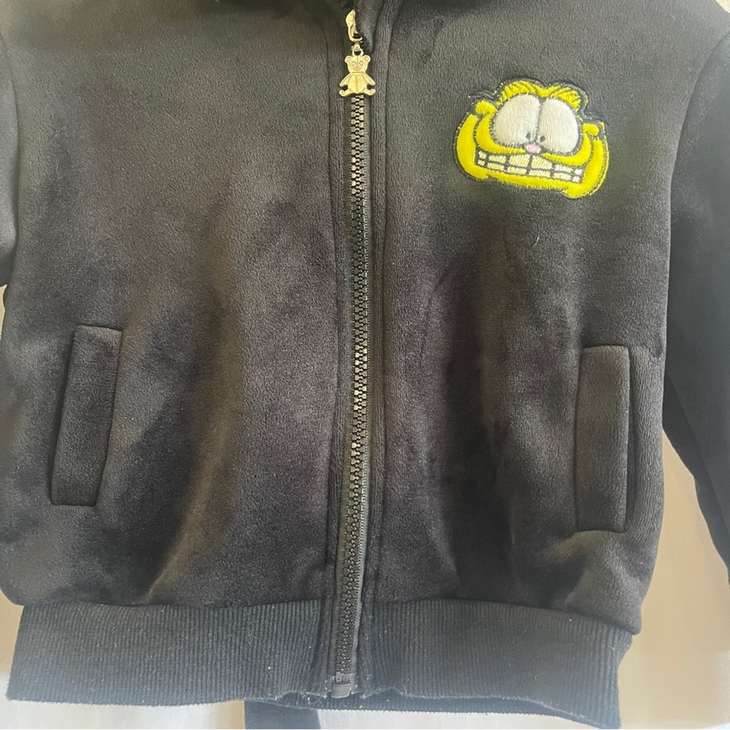 Garfield Full Zip Black Jacket Toddler Medium Hooded Ears Tail Animated Cartoon