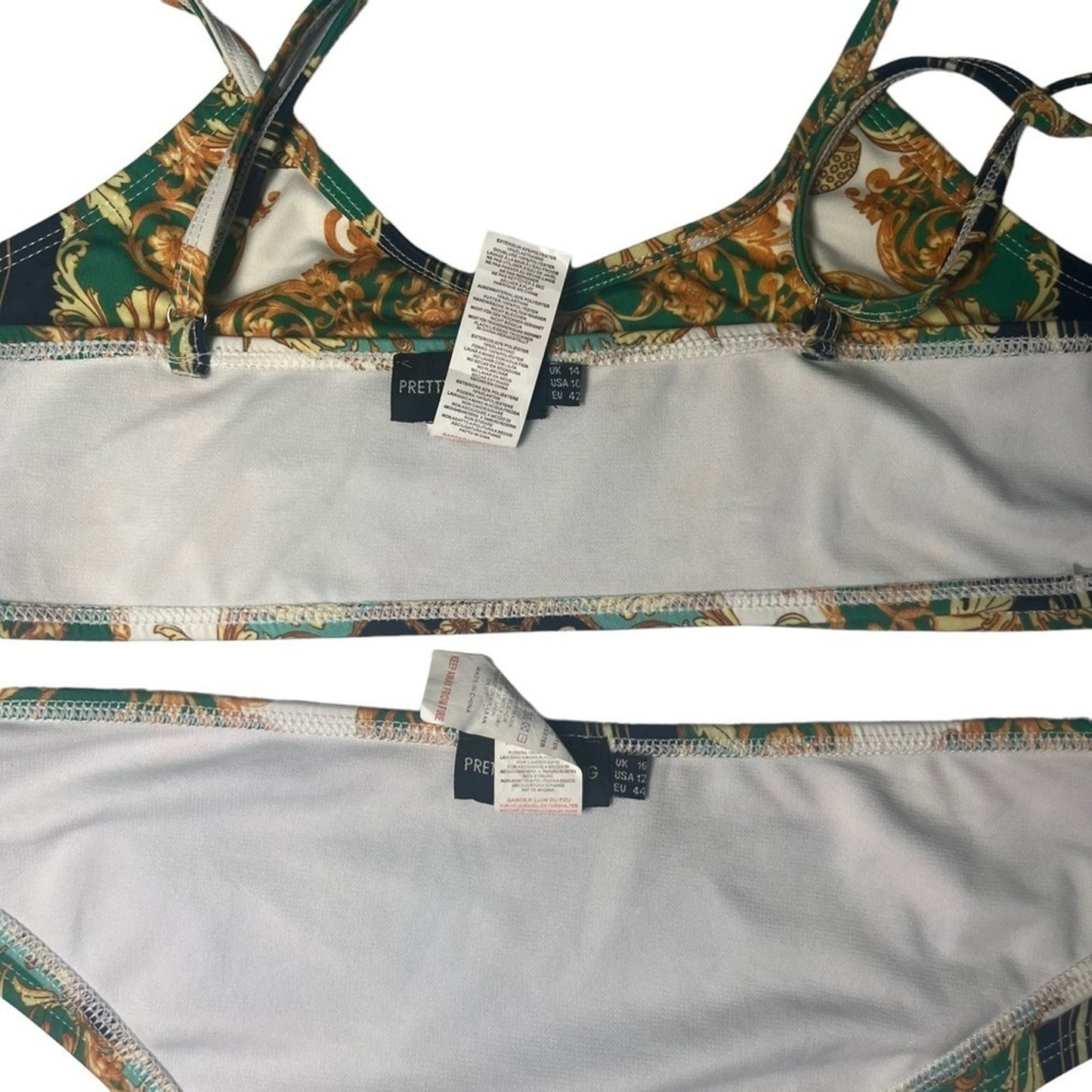 Pretty Little Thing Green Shell Chain Print Scoop Neck Bikini MISMATCH SIZES