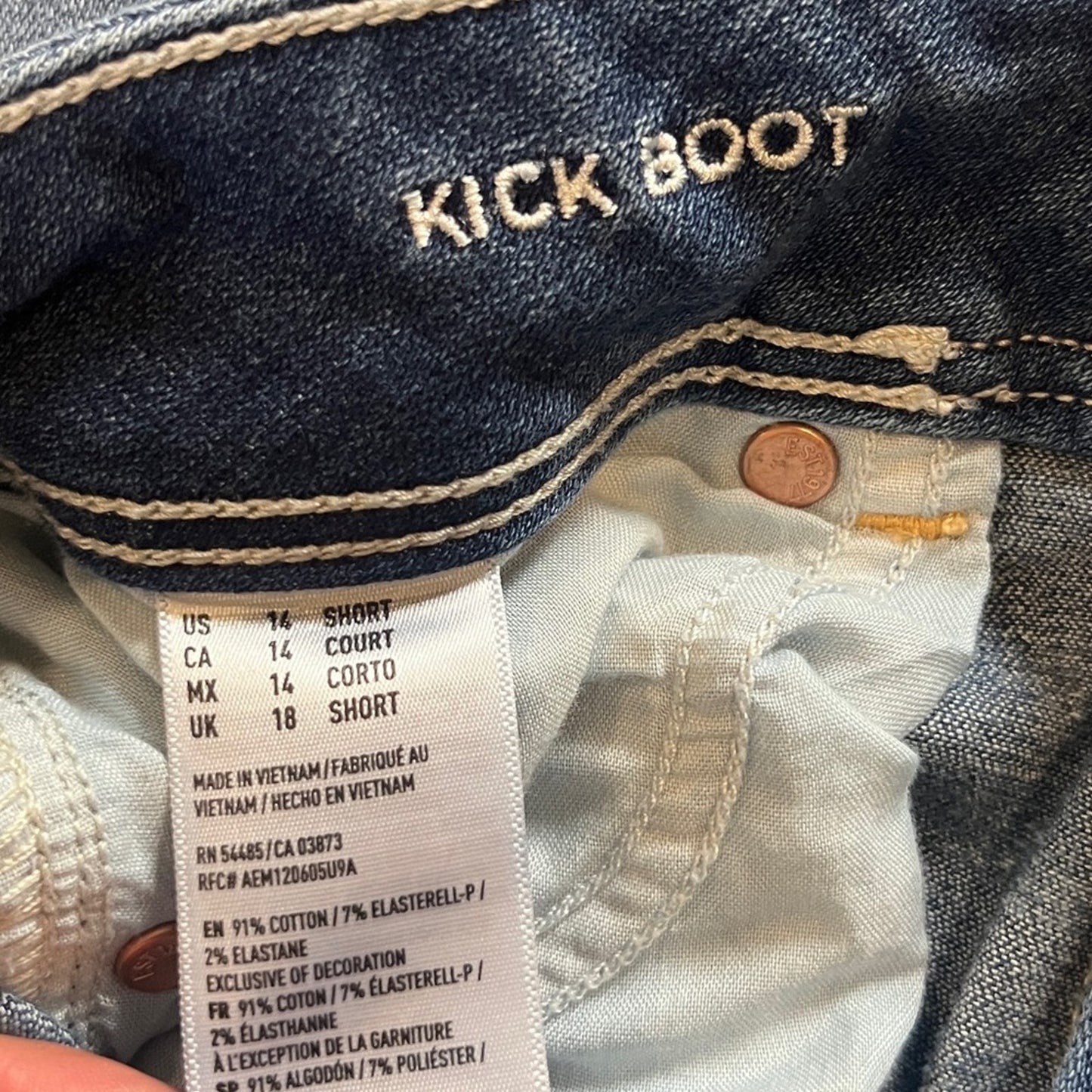 American Eagle Kickboot Super Stretch Denim Jeans Womens Size 14 Short Festival