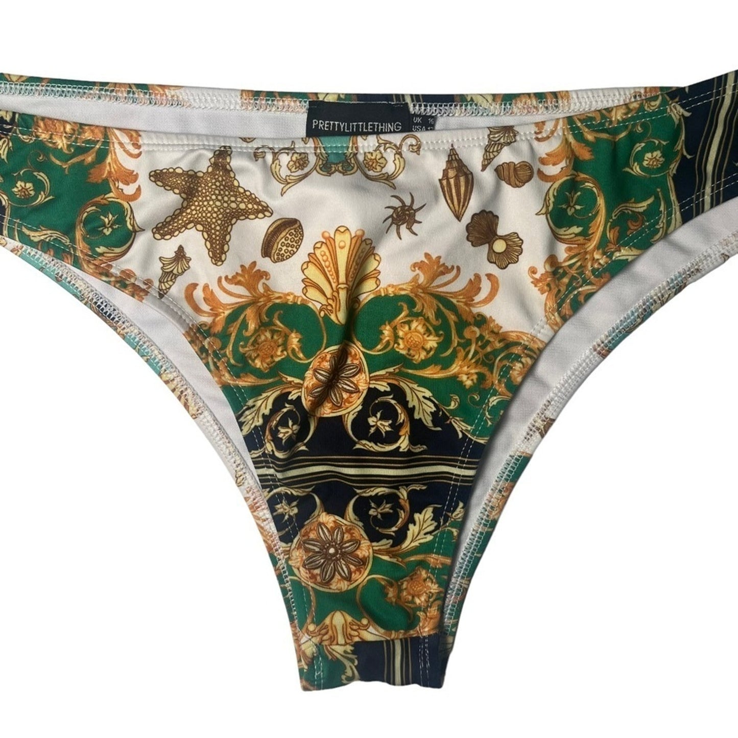 Pretty Little Thing Green Shell Chain Print Scoop Neck Bikini MISMATCH SIZES