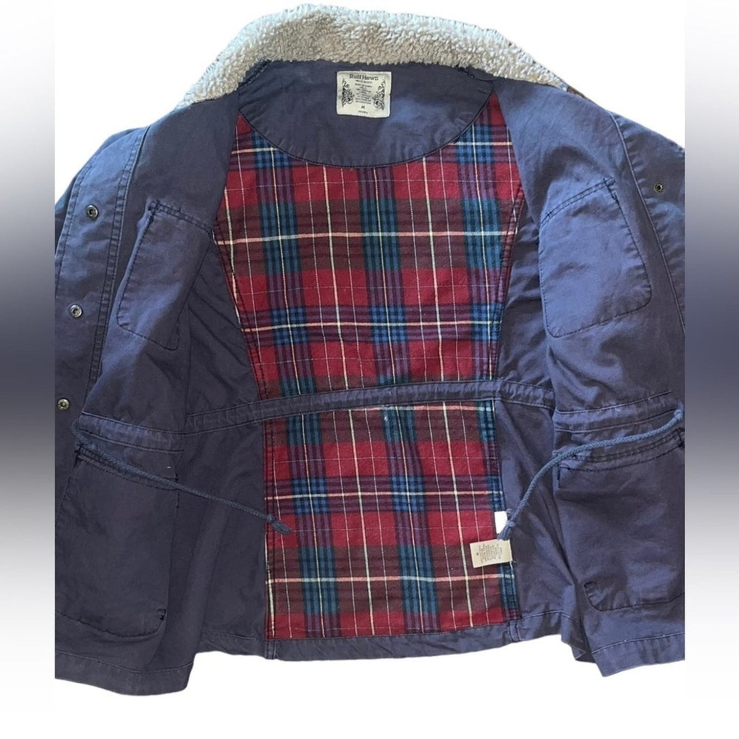 Ruff Hewn Coat Girls Size Medium Navy Blue Barn Chore Coat Button Down Rugged