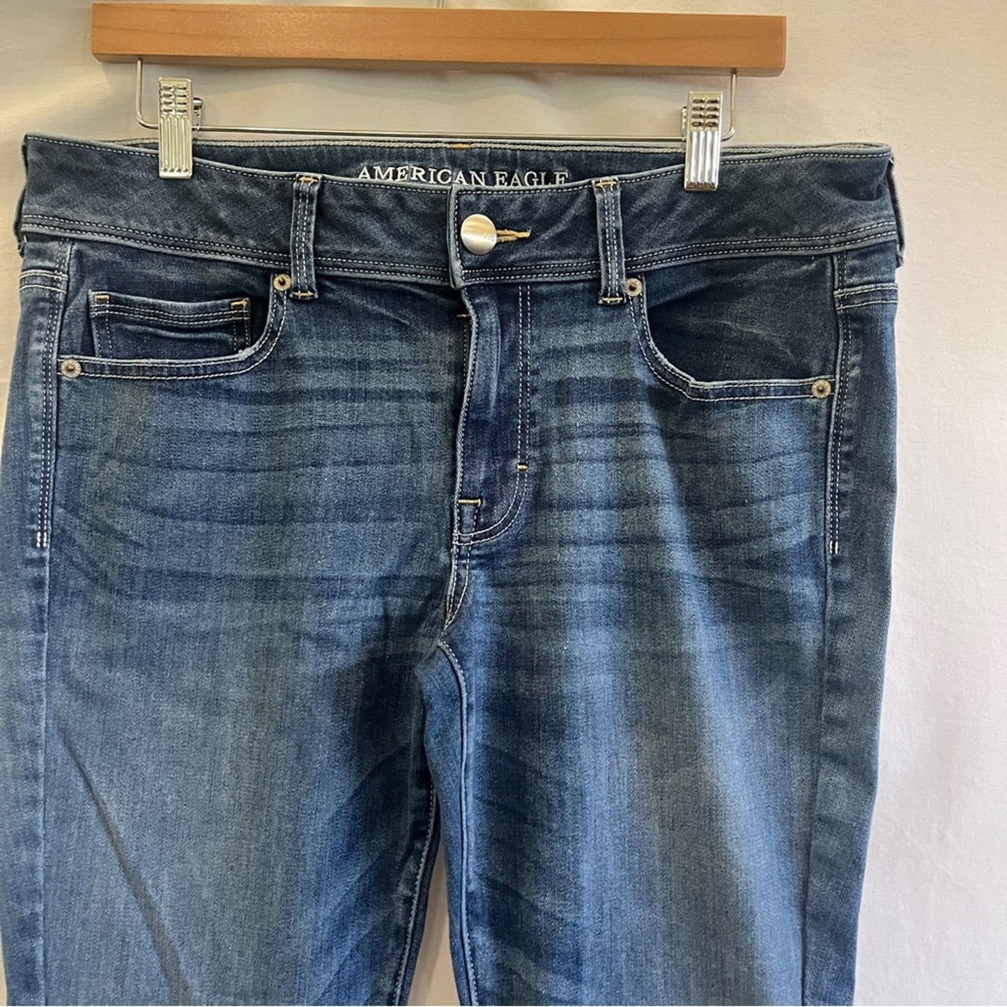 American Eagle Kickboot Super Stretch Denim Jeans Womens Size 14 Short Festival