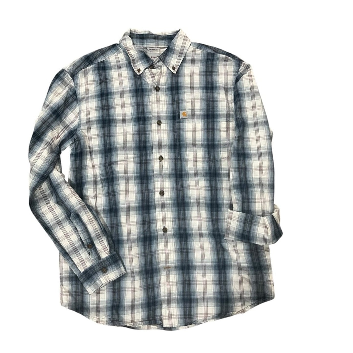 Carhartt Mens Size Medium Relaxed Fit Blue White Long Sleeve Button Down Shirt