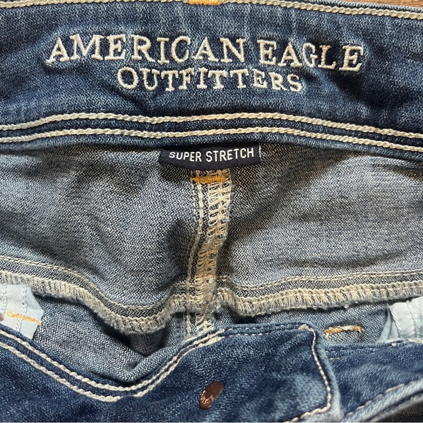 American Eagle Kickboot Super Stretch Denim Jeans Womens Size 14 Short Festival