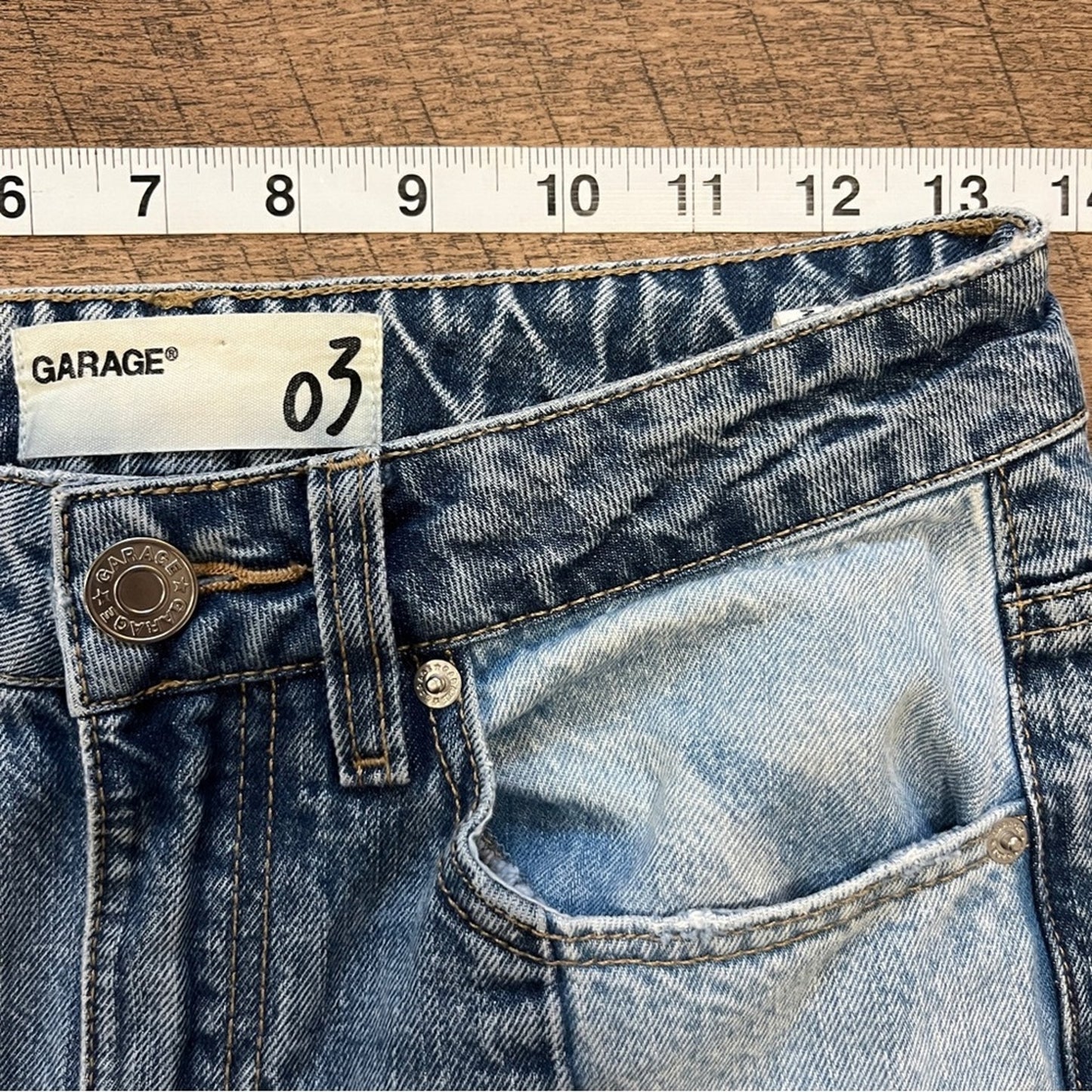Garage Light Dark Denim Jeans Size 3 Raw Hem Unique Rare Edgy Alternative Patch