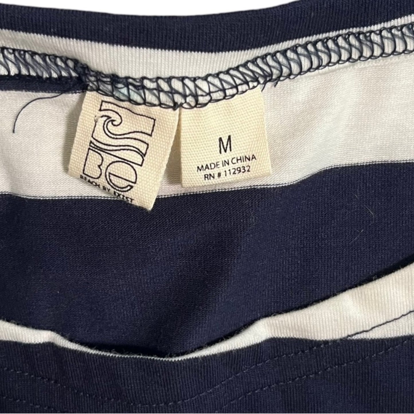 Beach By Exist Womens Medium Nautical Striped Navy White Yellow Drawstring Dress