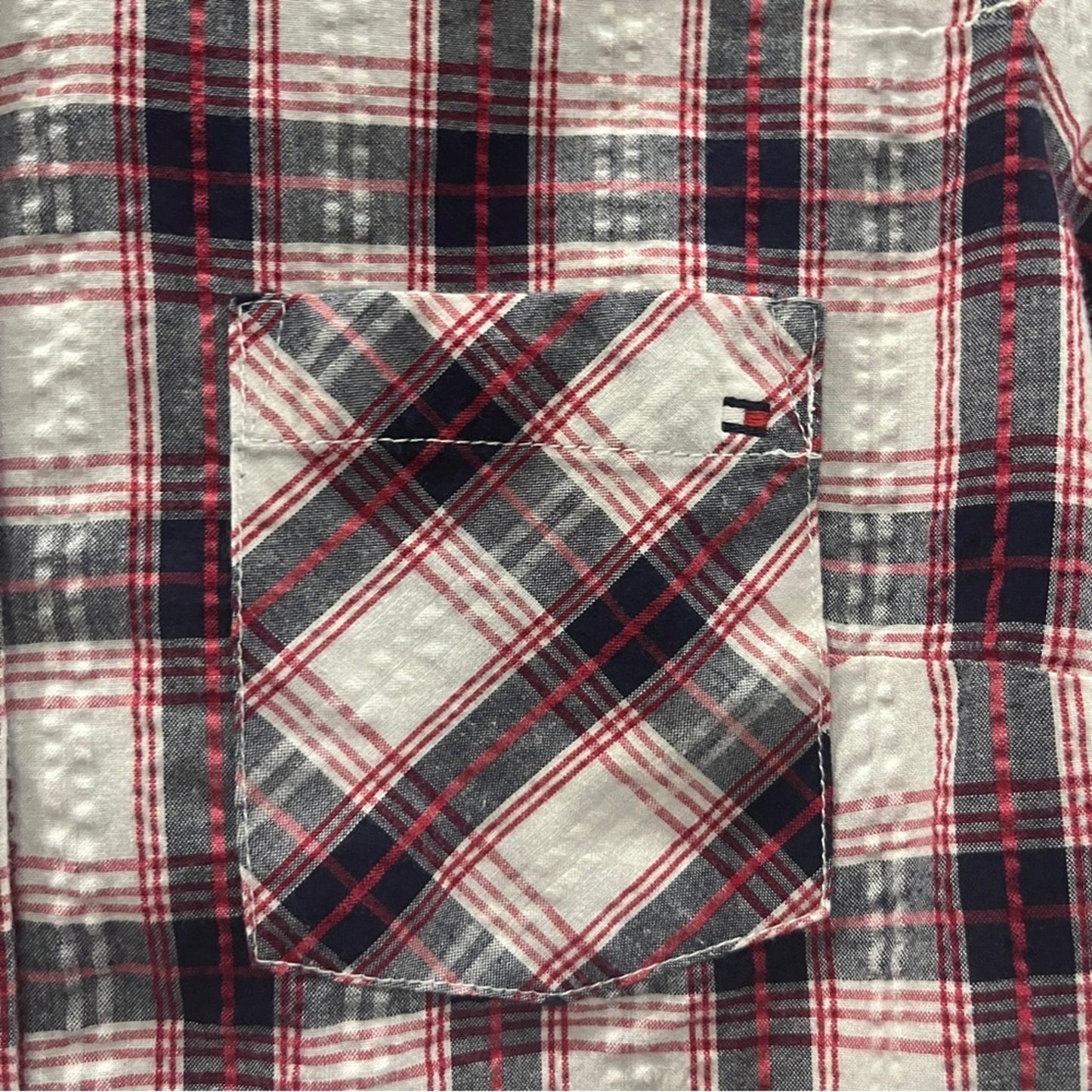 Tommy Hilfiger Red White Blue Plaid Long Sleeve Button Down Shirt Womens Medium