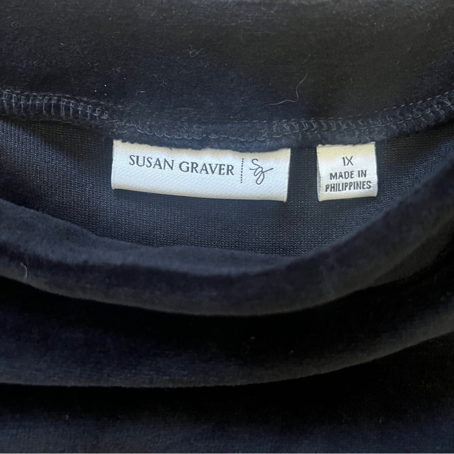 Susan Graver Tunic Sweater Womens 1X Black Front Pockets Cotton Blend Modest