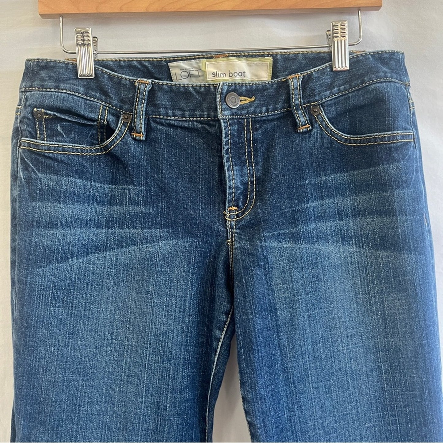 Ann Taylor Slim Boot Denim Jeans Womens Size 8 Embroidered Pockets Rodeo Barn