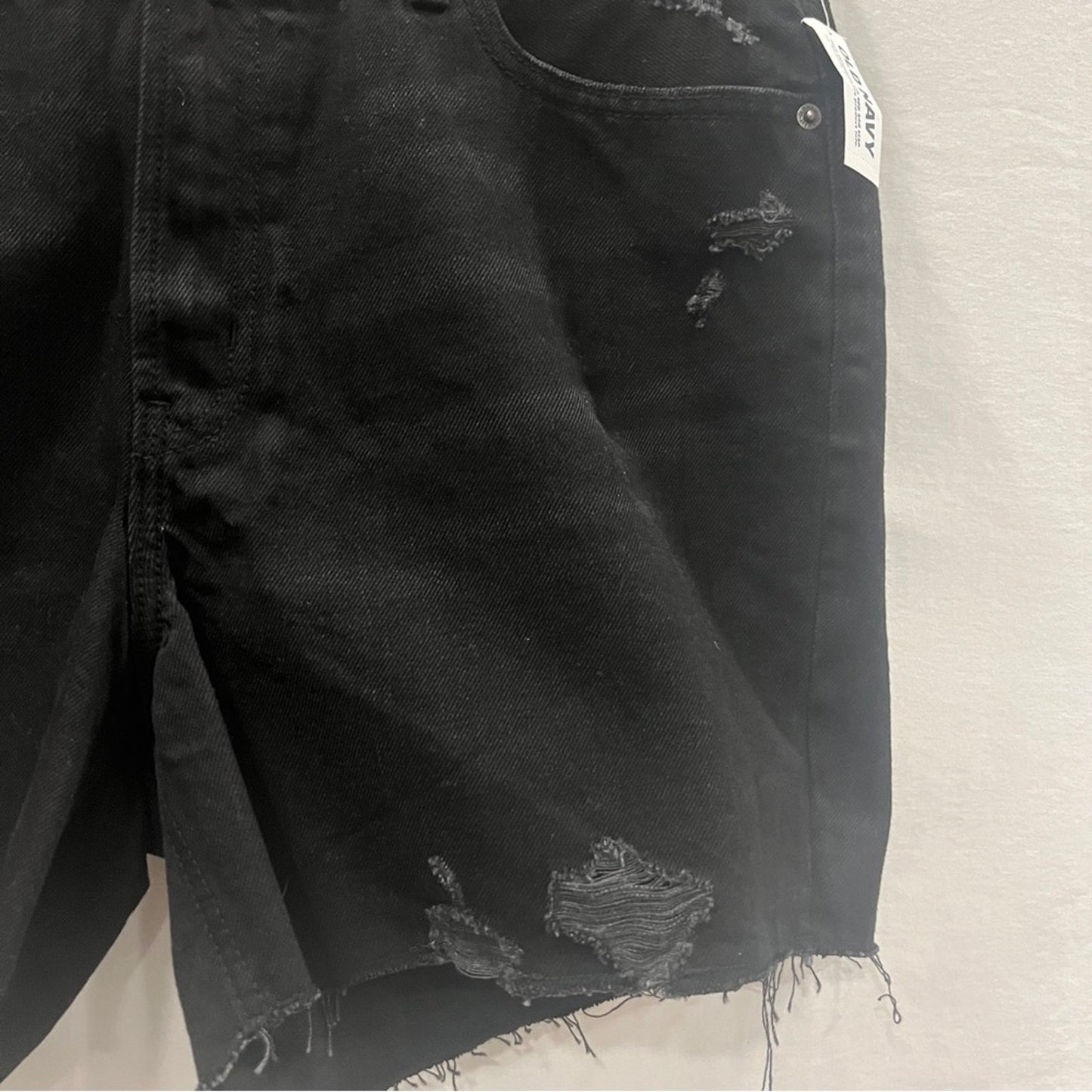 Old Navy Black Denim Jeans Womens Size 14 Slouchy Straight High Rise New Raw Hem