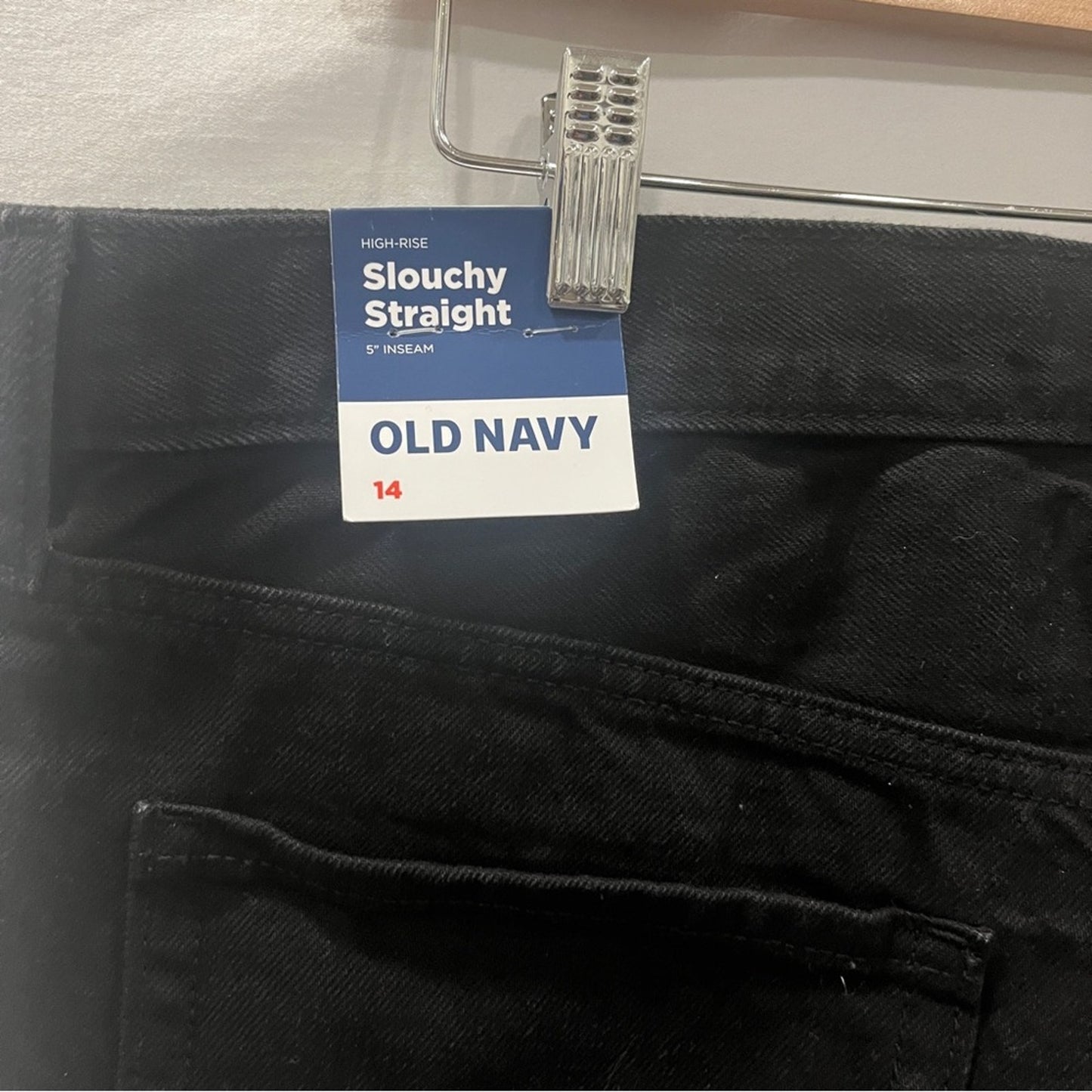 Old Navy Black Denim Jeans Womens Size 14 Slouchy Straight High Rise New Raw Hem
