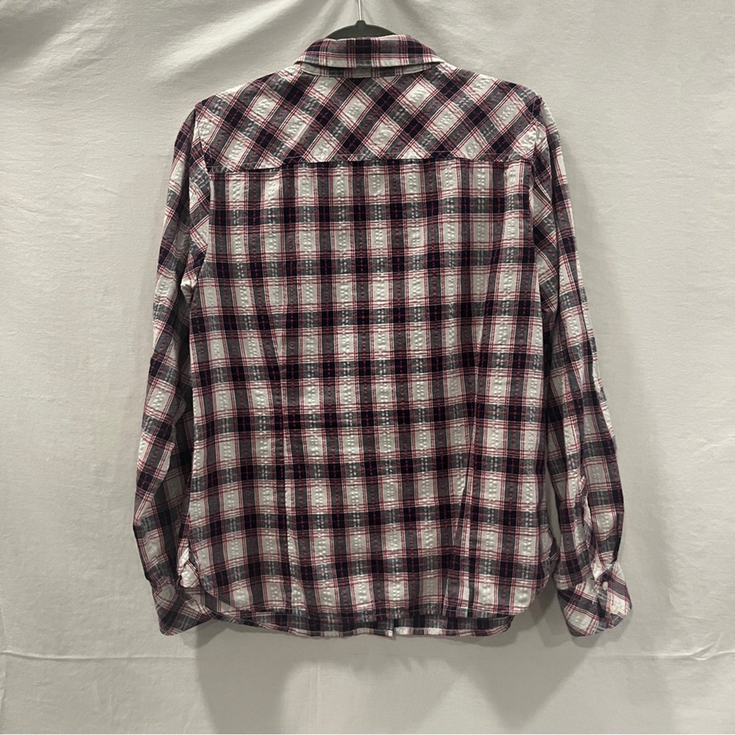 Tommy Hilfiger Red White Blue Plaid Long Sleeve Button Down Shirt Womens Medium