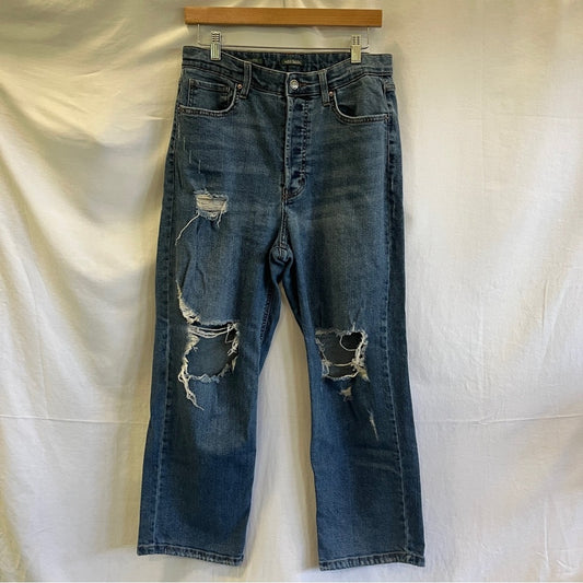 Wild Fable Buttonfly High Rise Mom Jeans Denim Womens Size 12 Distressed Boho