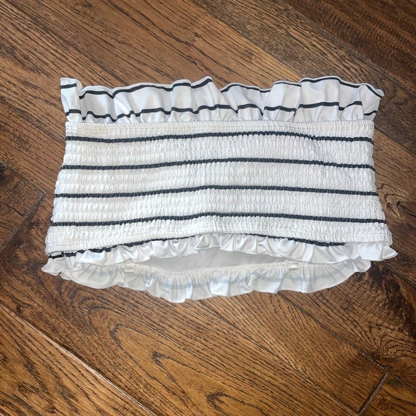 Womens Size Medium Ruched Ruffled Navy and White Swim Tube Top