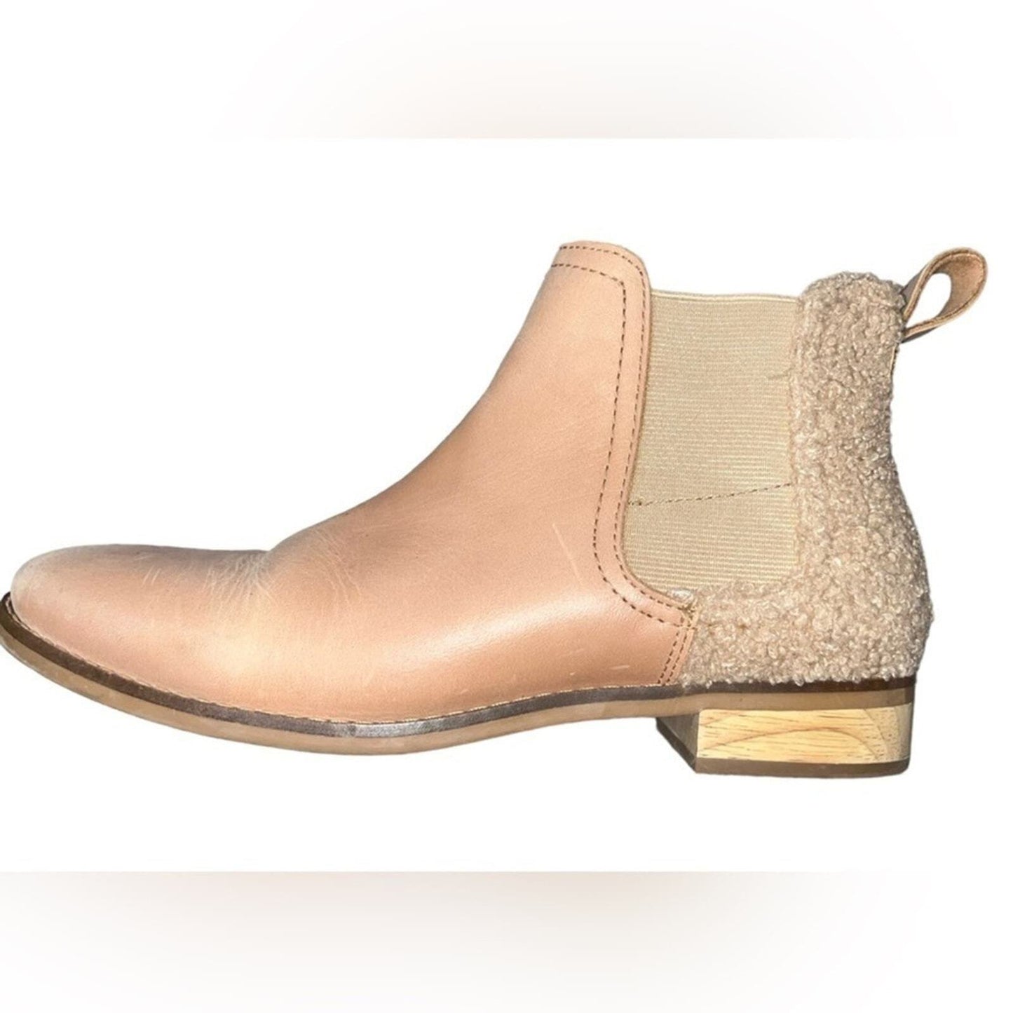 TOMS Womens Size W7 Ella Leather Chelsea Boots Honey Leather Faux Shearling 