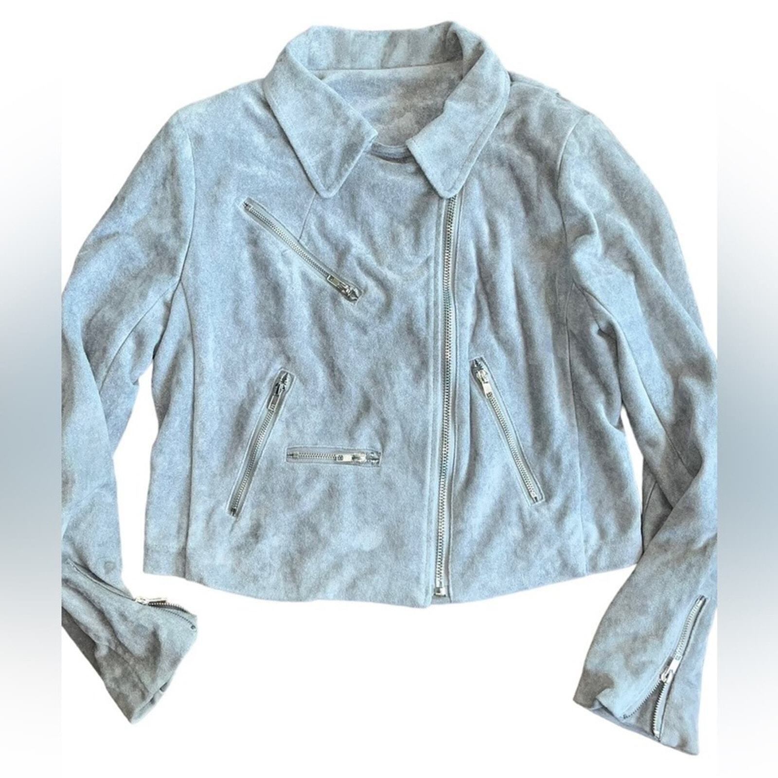 Lulus Womens Large Gray Faux Suede Zip Moto Jacket