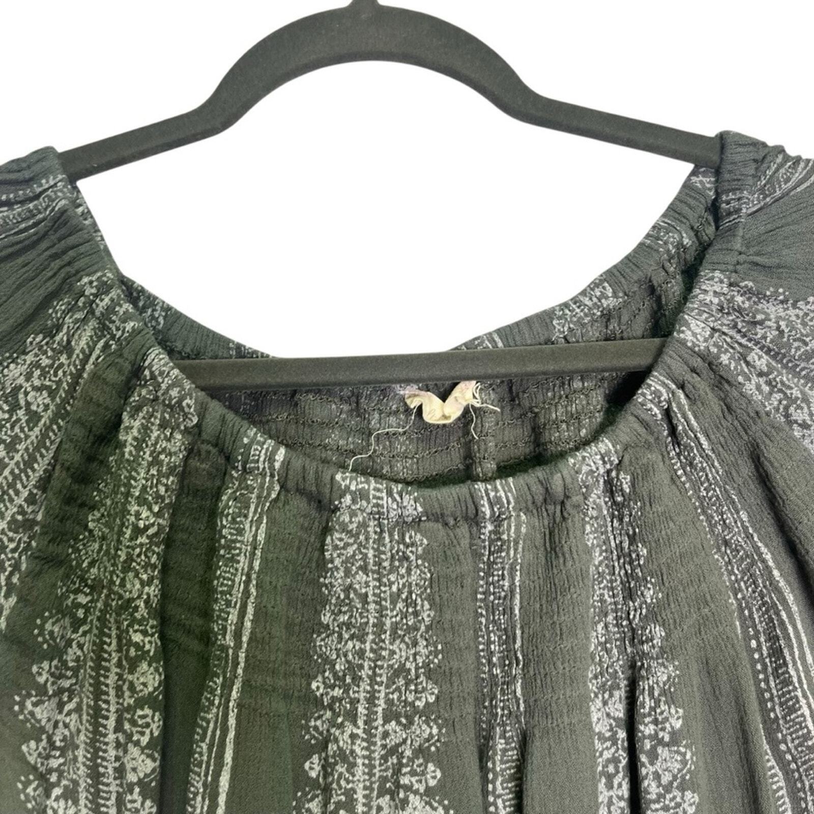 Altar'd State Womens Size Small Green Cream Off The Shoulder Bell Sleeve Top