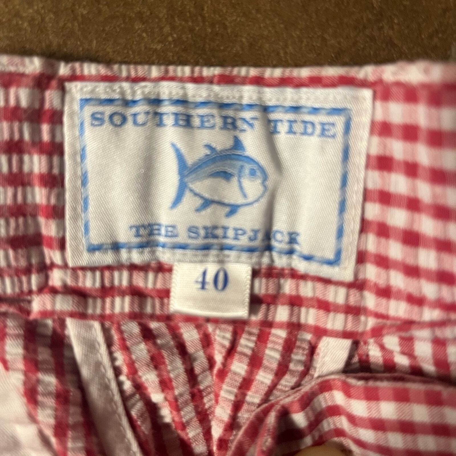 Southern Tide Mens Size 40 The Skipjack Gingham Red & White Flat Front Shorts