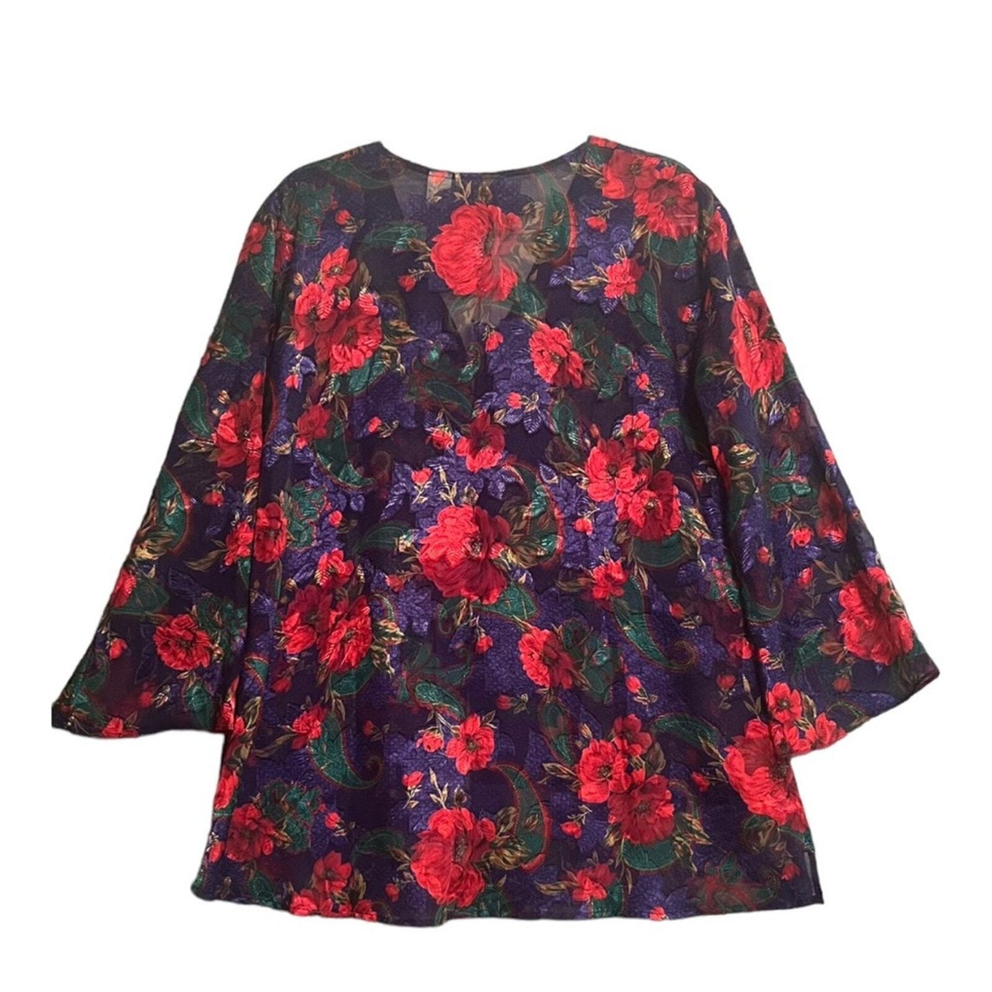 Vintage Victoria's Secret Womens Small Gold Label Red Purple Floral Kimono Top