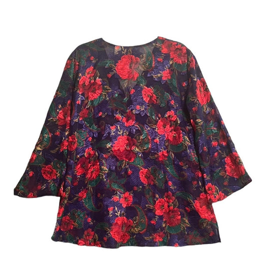 Vintage Victoria's Secret Womens Small Gold Label Red Purple Floral Kimono Top