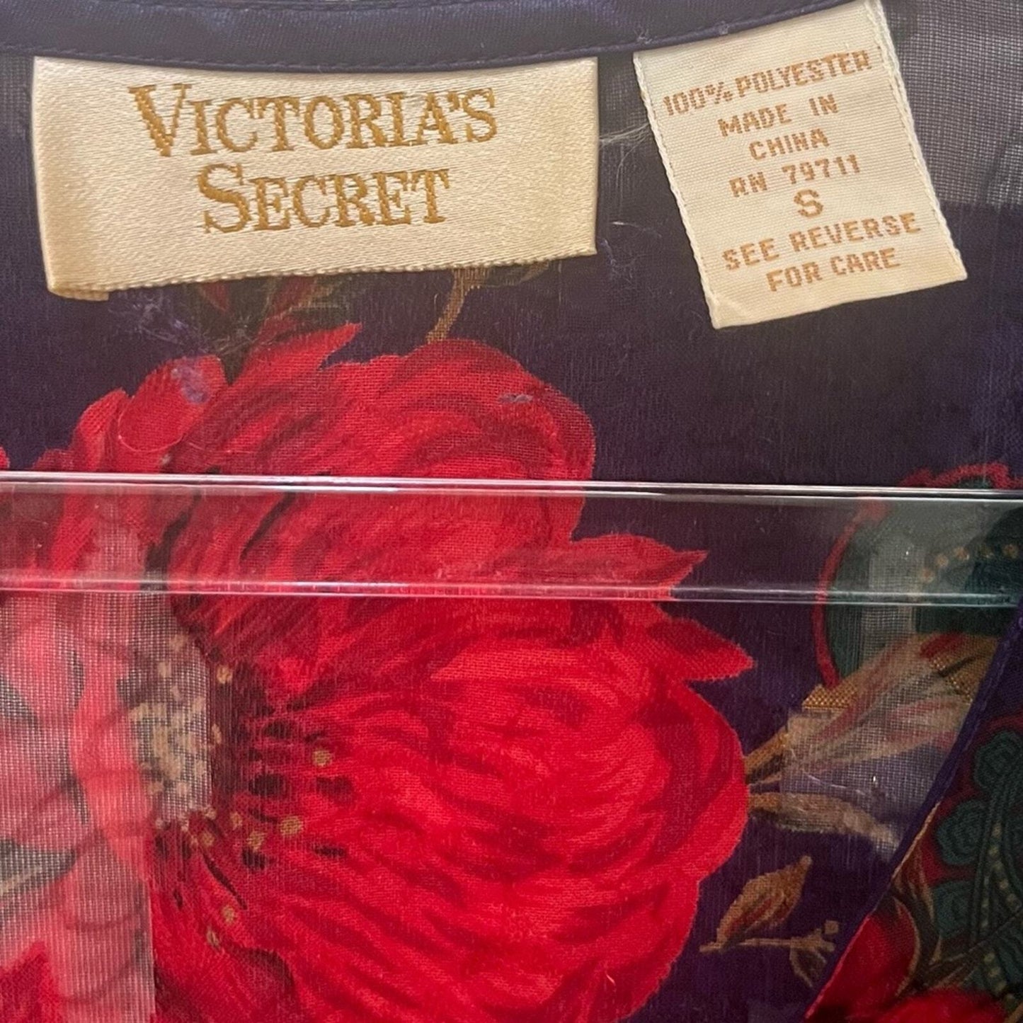 Vintage Victoria's Secret Womens Small Gold Label Red Purple Floral Kimono Top