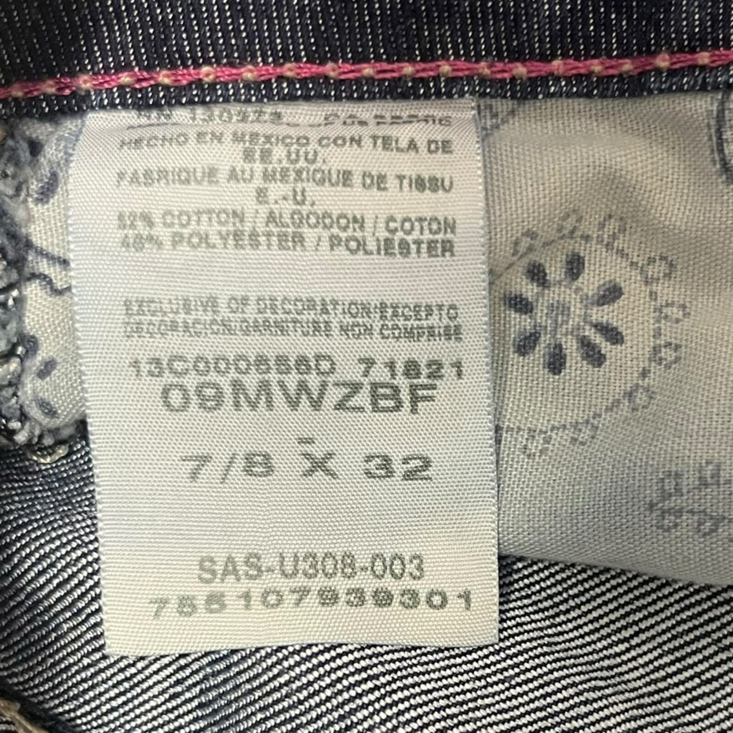 Wrangler Womens Size 7/8 x 32 Whiskered Front Medium Wash Straight Denim Jeans