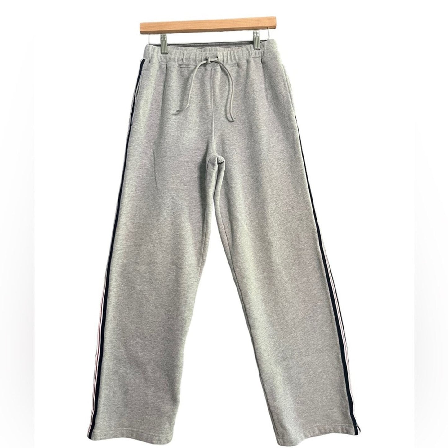 Land's End Boys Athletic Pants Size 18 Gray Side Stripe Straight Leg Drawstring 