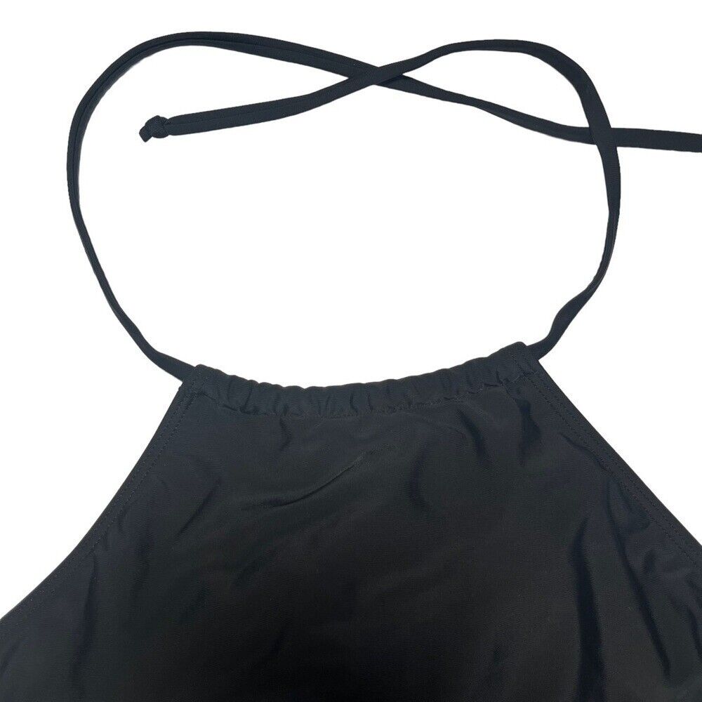Beachsissi Black Side Drawstrings, Neck Tie, Halter, Tankini Swim Top I Size M