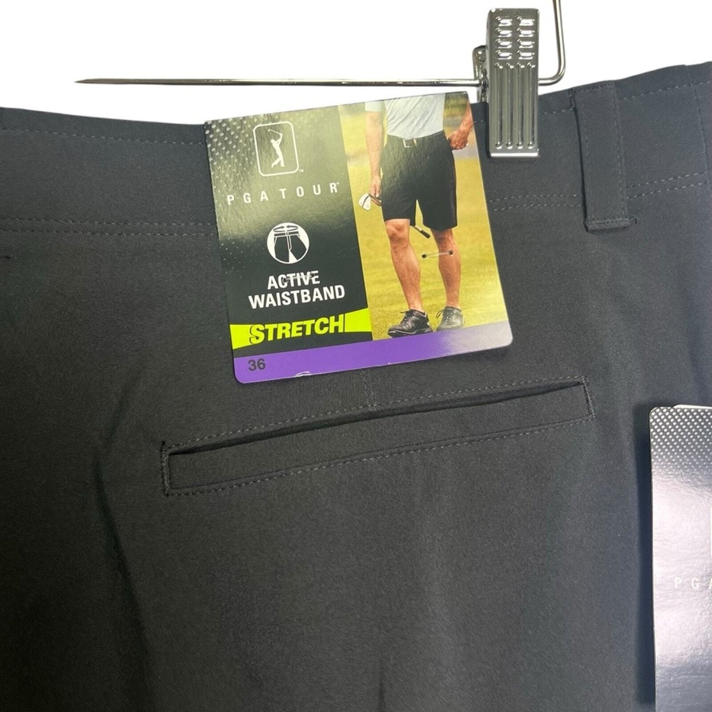 PGA Tour Mens Size 36 Black Active Waistband Stretch Flat Front Golf Shorts NWT