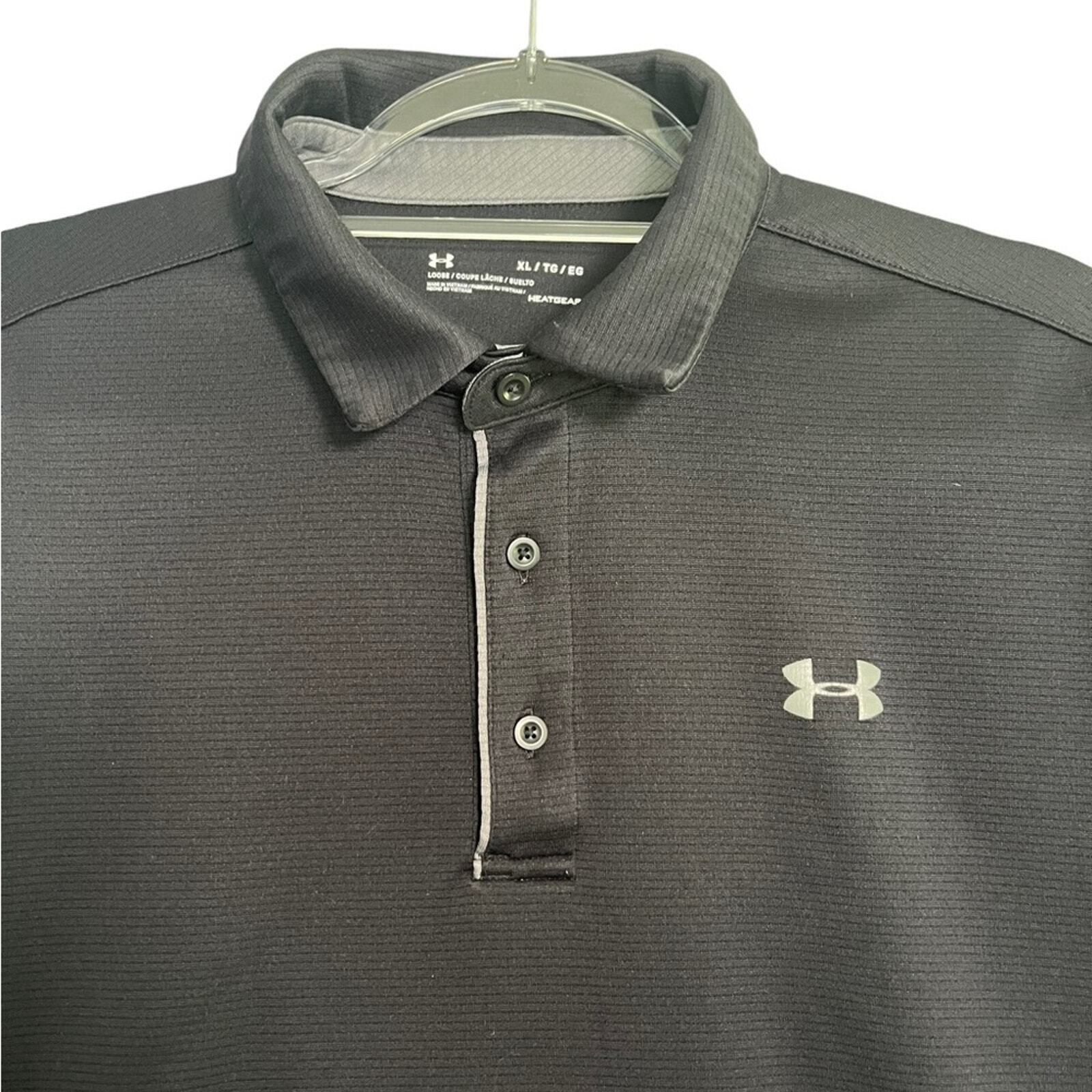 Under Armour Mens XL Black Loose Heatgear Short Sleeve Collared Polo Shirt