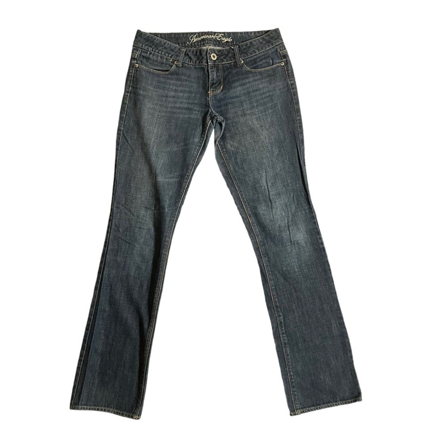 American Eagle Womens 77 Straight 8 Long Medium Wash Denim Jeans