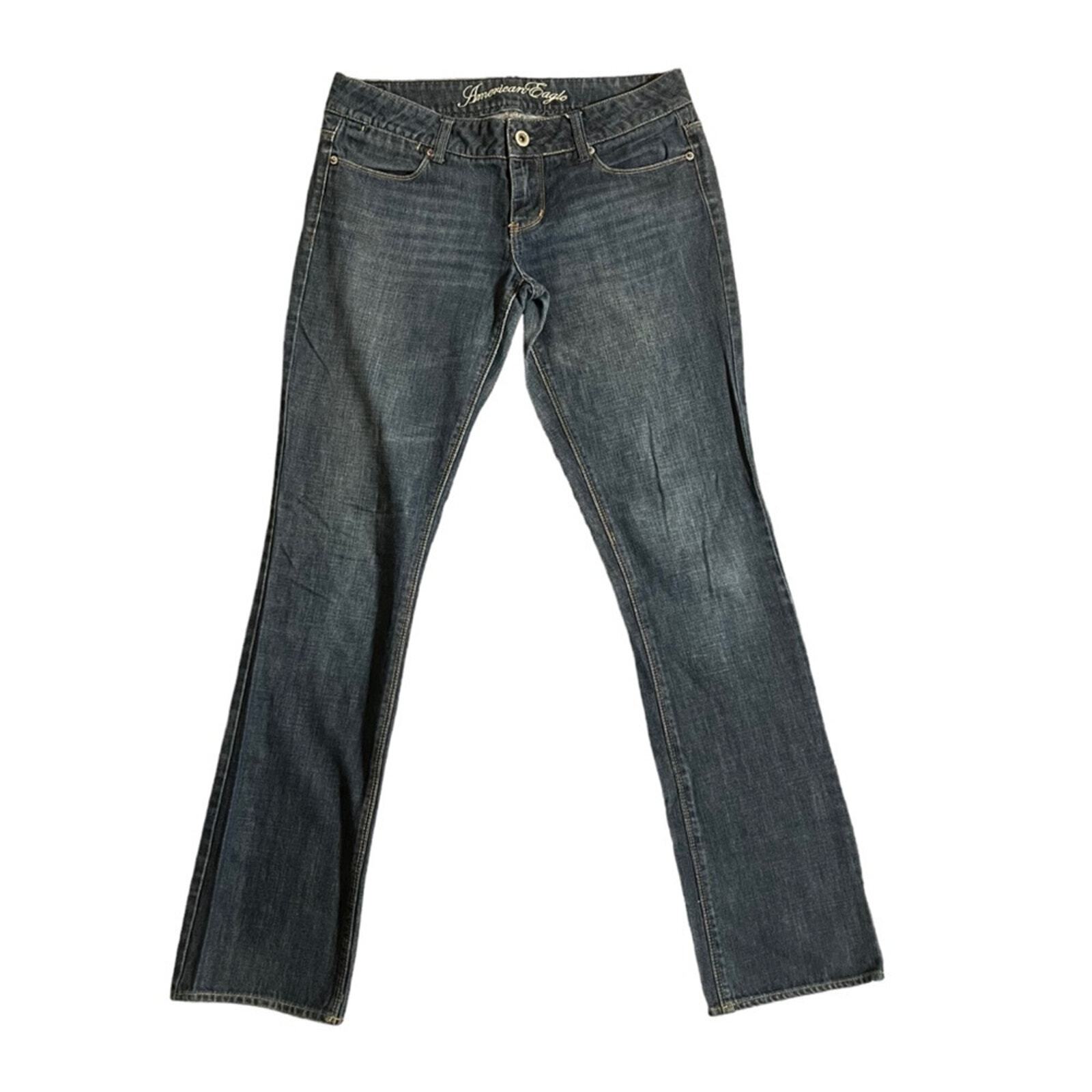 American Eagle Womens 77 Straight 8 Long Medium Wash Denim Jeans