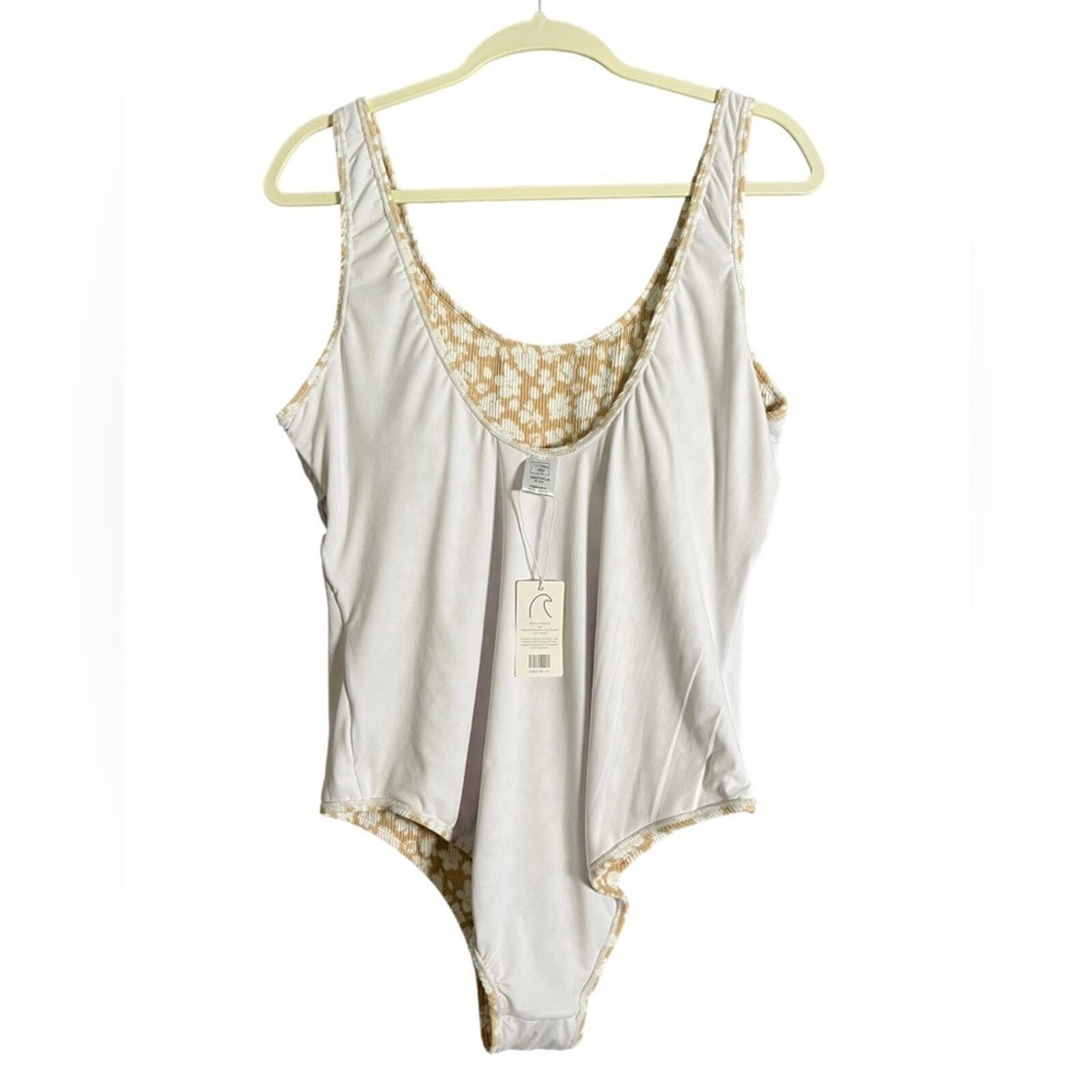 Coral Reef Womens Size XL Tan and White One Piece Swim Suit NWT
