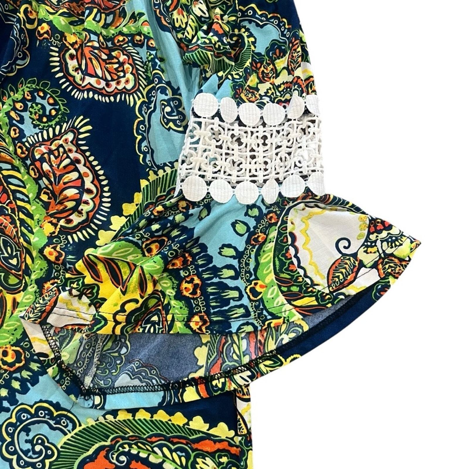 Win Win Womens Small Medium Multicolor Paisley Boho Pinwheel Sleeve Tunic Top