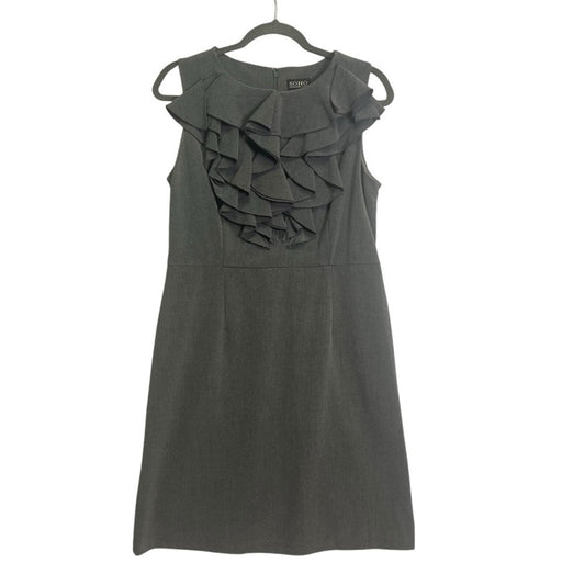 SOHO Apparel Womens Size 10P Black Sleeveless Ruffle Neck Knee Length Dress